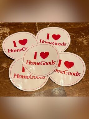 Set of 5 “I Love HomeGoods” Stickers - Red on White - New